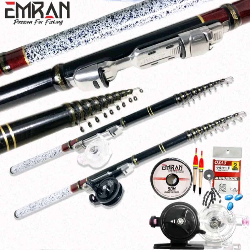 Sepaket joran tegek set kolong EMRA  TJL ruas pendek bahan fiber kuat ringan dan Reel tokos FX 45 si