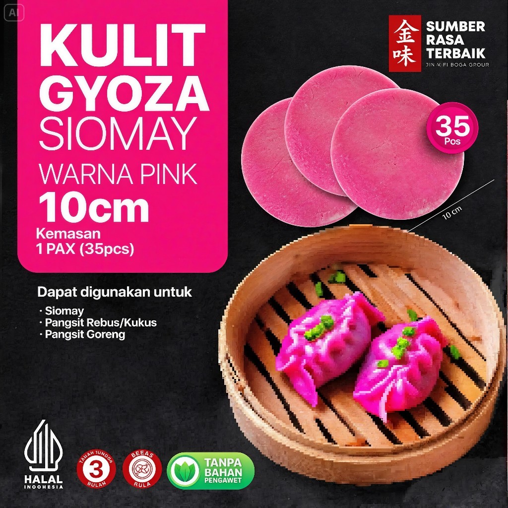 

SRT - KULIT SIOMAY GYOZA PINK 10CM HALAL 35PCS | COCOK UNTUK DIMSUM,SWIKIAU,GYOZA | LENTUR & TIPIS