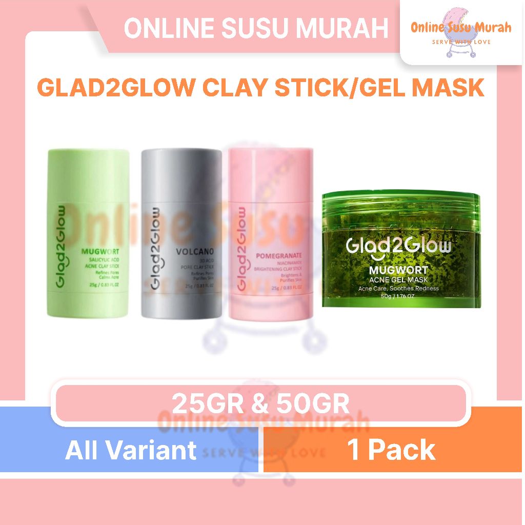 GLAD2GLOW VOLCANO / MUGWORT / POMEGRANATE CLAY MASK STICK / MGWRT ACNE GEL MASK PRLA G2G GLAD 2 GLOW