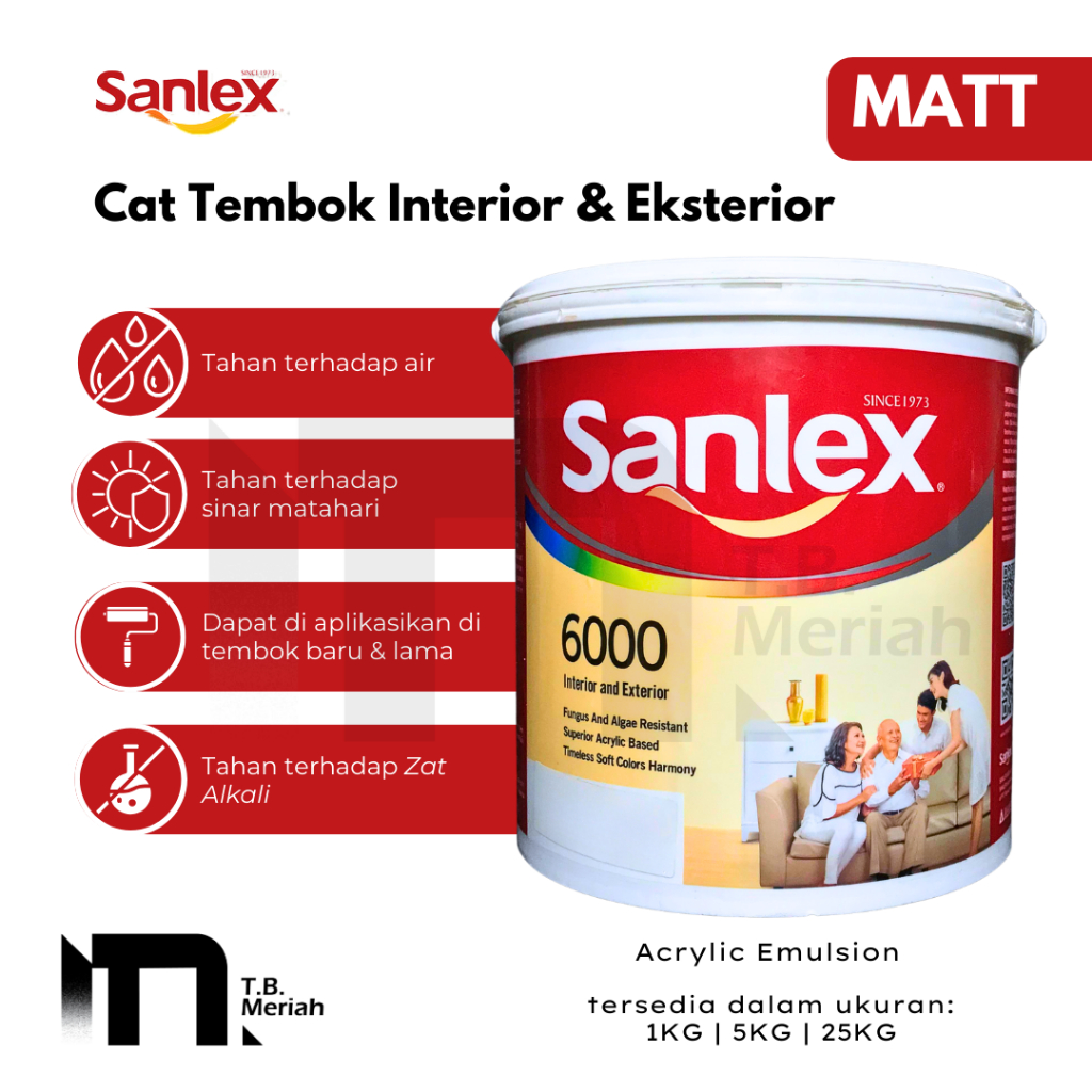 SANLEX 6000 CAT TEMBOK 1Kg & 5Kg Warna Hitam & Putih - Cat tembok Interior & Eksterior - Cat Dinding