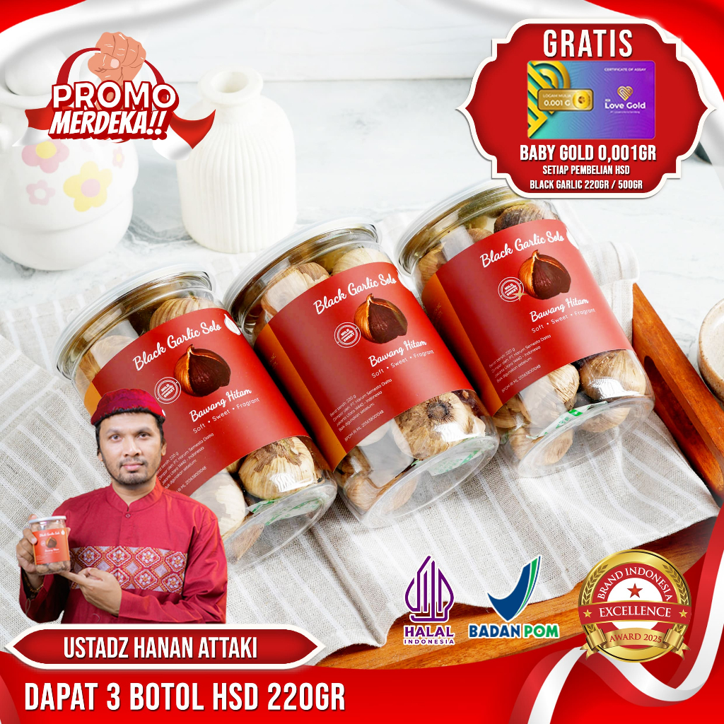 

3 BOTOL HSD Black Garlic Solo ( Bawang Hitam Tunggal) 220 Gr