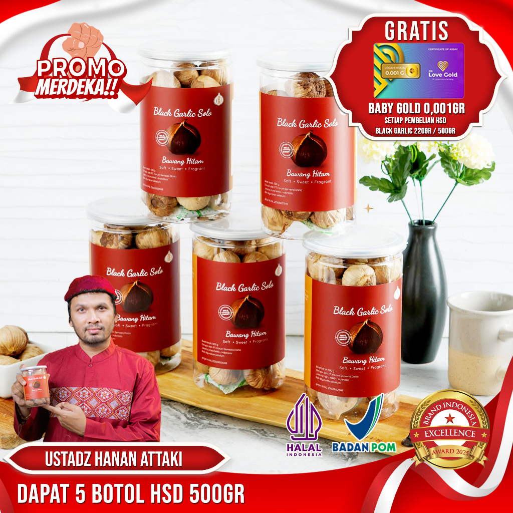 

5 BOTOL HSD Black Garlic Solo ( Bawang Hitam Tunggal) 500 Gr