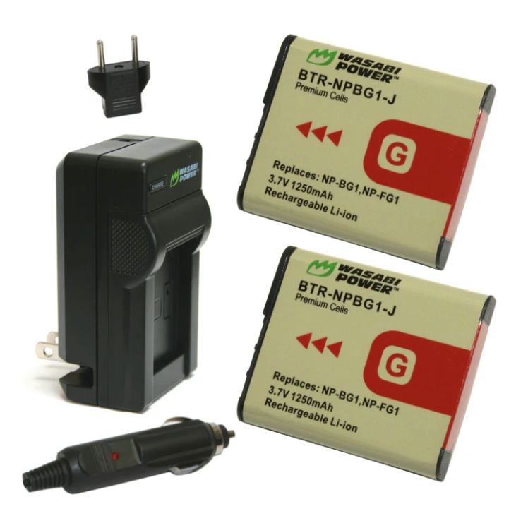 Wasabi Power Battery & Charger for Sony NP-BG1 NP-FG1 NPBG1 NPFG1 Baterai CyberShot DSC H10 H20 H50 