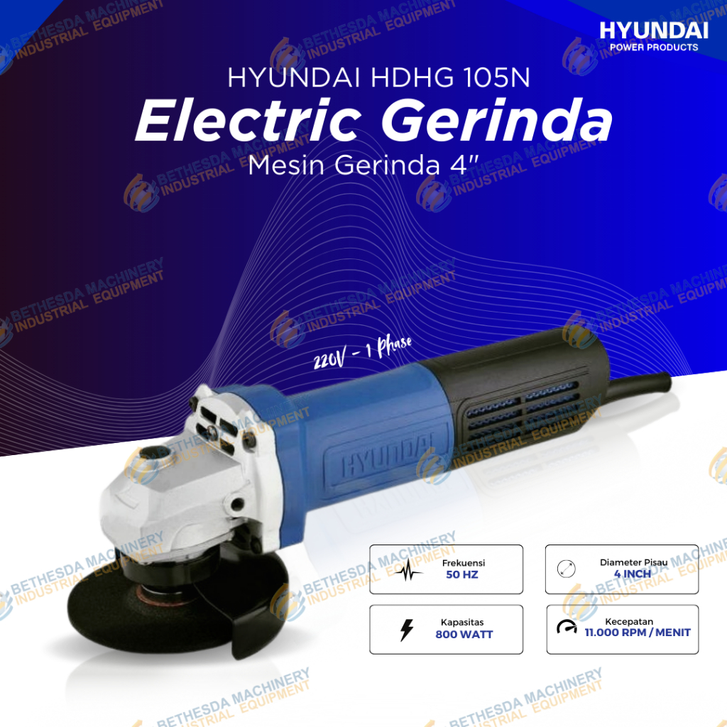 Hyundai Mesin Gerinda 4" Angle Grinder 800 Watt HDAG 105N / Gurinda Tangan Listrik