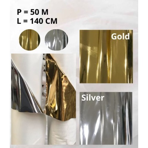 Kulit Sintetis Emas Silver / List Kain Emas Sofa Divan / Lis Emas Oscar PVC Metallic Gold (1ROL isi 