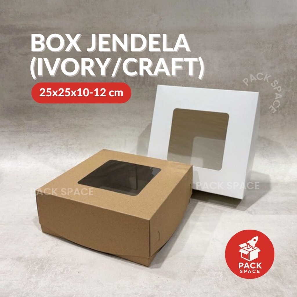 

Box Ivory Kraft LAMINASI JENDELA Untuk Kotak Packing Kue Tart Roti Snack 25x25x10 / 25x25x12 CM