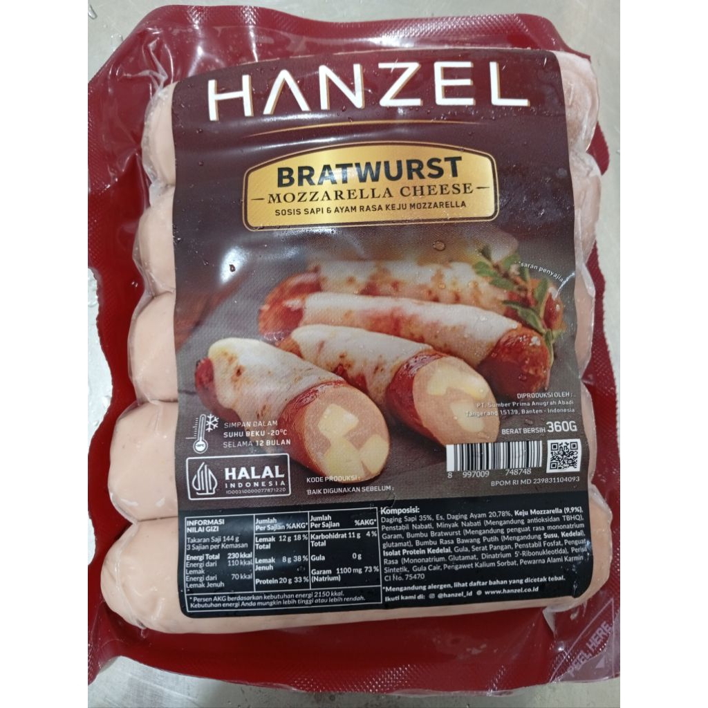 

Hanzel Sosis Bratwurst Mozzarella Cheese Muncrat 360g