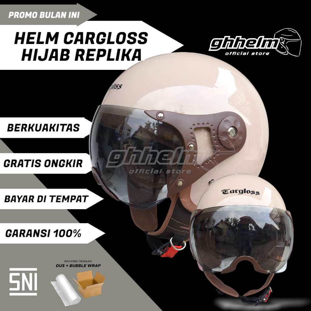 Helm Bogo Hijab Carglos Premium Wanita Dewasa Kaca Pilot SNI  Helmet Motorcycle