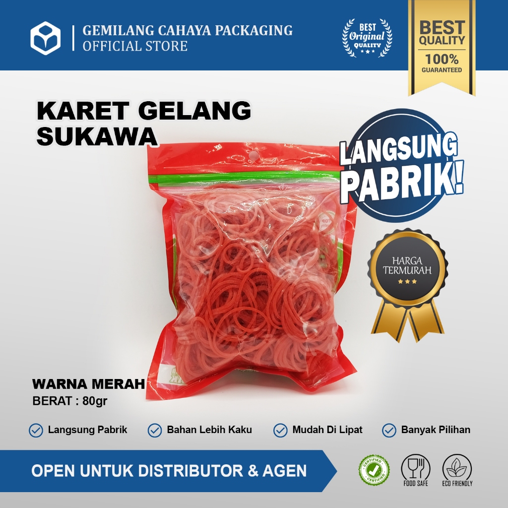 

Karet Gelang Sukawa Warna Merah Berat 80gr