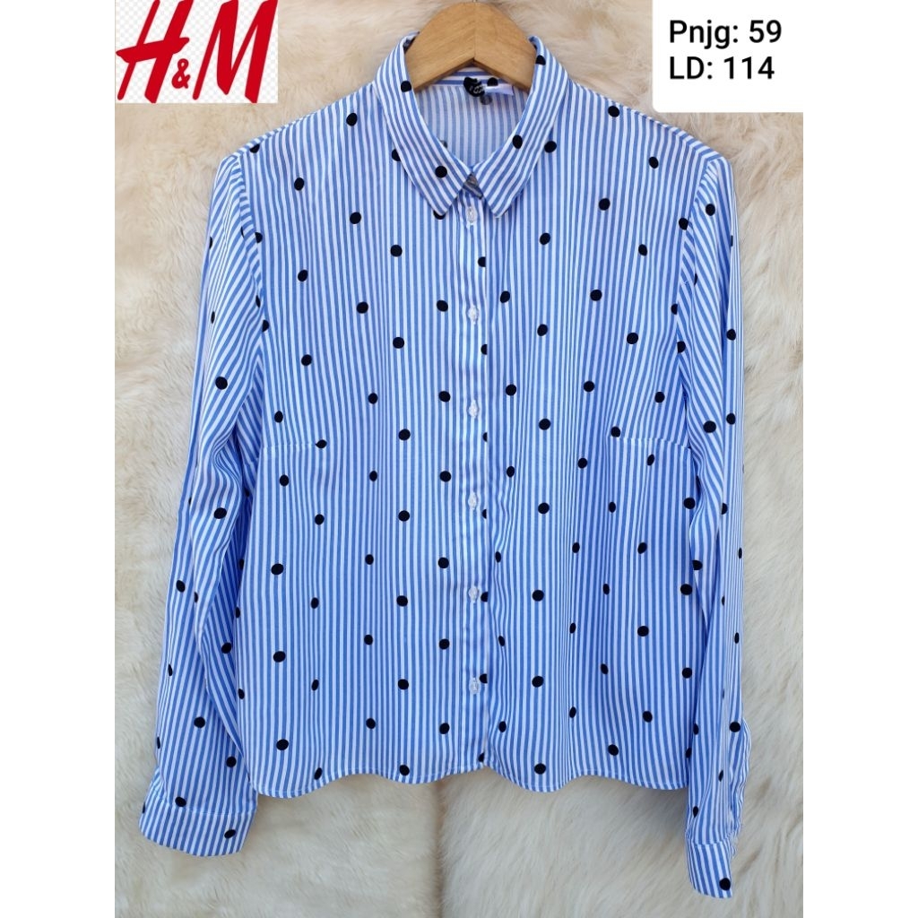 H&m Stripes Polcadot Baju Atasan Kemeja Lengan Panjang Wanita