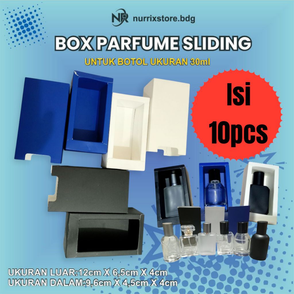 

10-PCS BOX PARFUME SLIDING 30ML UNTUK BOTOL INOCU,ADG,HERTIC,HMS,CHANAL,LELABO,CHLOE, 30ML