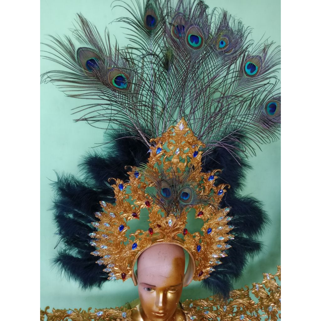 mahkota padi bulu hitam + merak asli