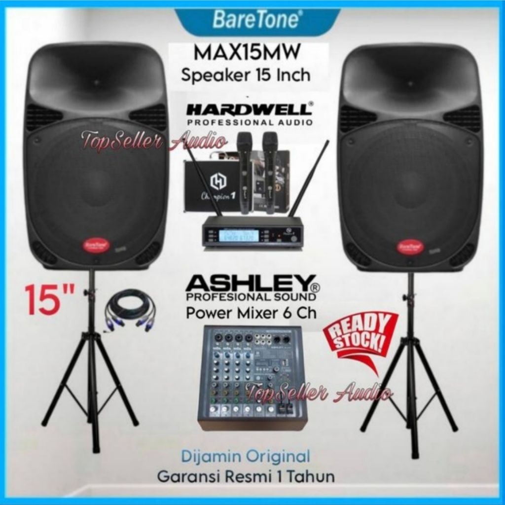 Paket Sound System Speaker Outdoor & Indooer Dll Karaoke Live Musik BareTone Max15Mw 15 Inch Power M