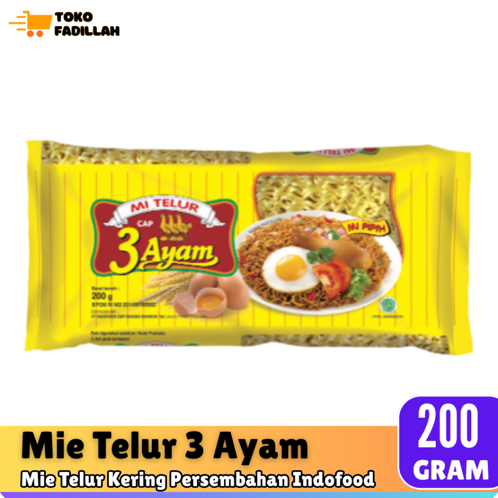

Mie Telur Cap 3 Ayam Kemasan 200 gr - Lebih Pipih dan Lembut