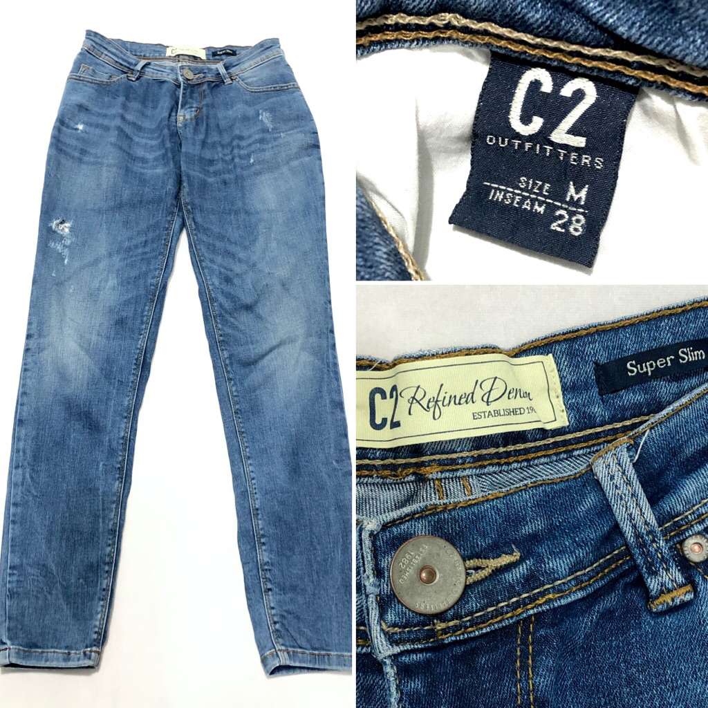 C2 Refined denim celana panjang soft jeans slim stretch blue size 28 sku 1130