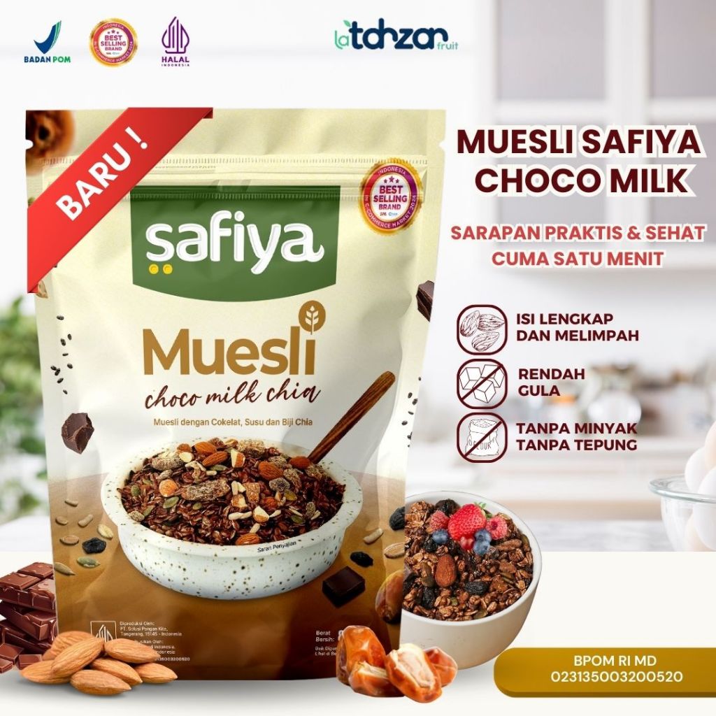 

Muesli Choco Milk Chia 840 gr Safiya Dried Fruit Mix Oatmeal Instan Sereal Sarapan Sehat