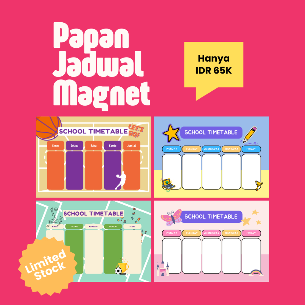 

Papan Jadwal Melajaran Magnet Anak | Jadwal Sekolah A4 | Series 002