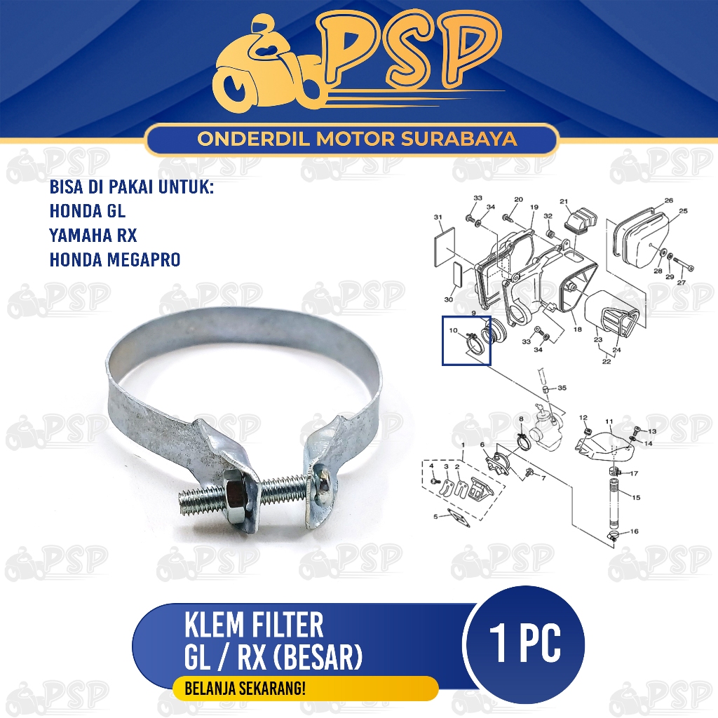 Klem Filter GL Pro / RX (Besar) - Kleman Karet Filter Karbu Mur Lepas Megapro Universal Motor Sport