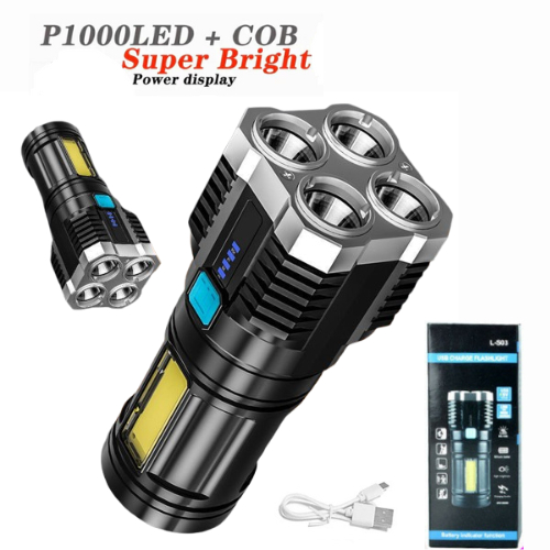 Senter LED 4 Mata 48 W 20 W / Senter LED Chargeable / Senter Cas LED