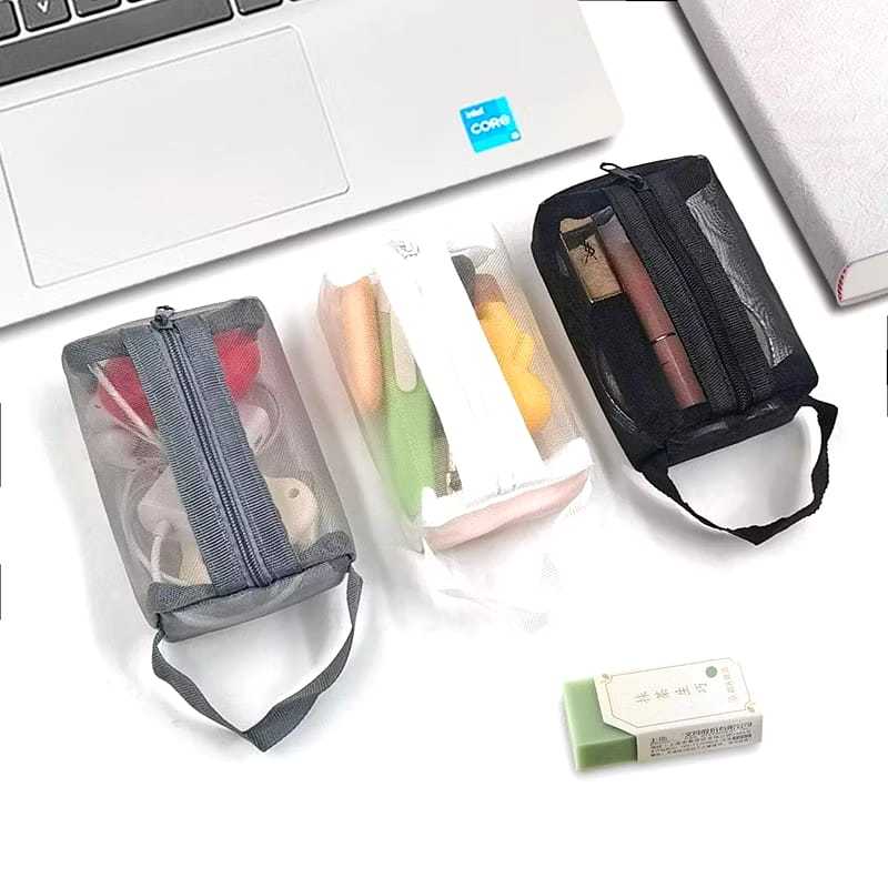 POM Tas Pouch Makeup Mini Jaring Pouch Transparant Dompet Kosmetik Simple Lucu Serbaguna Wadah Makeu