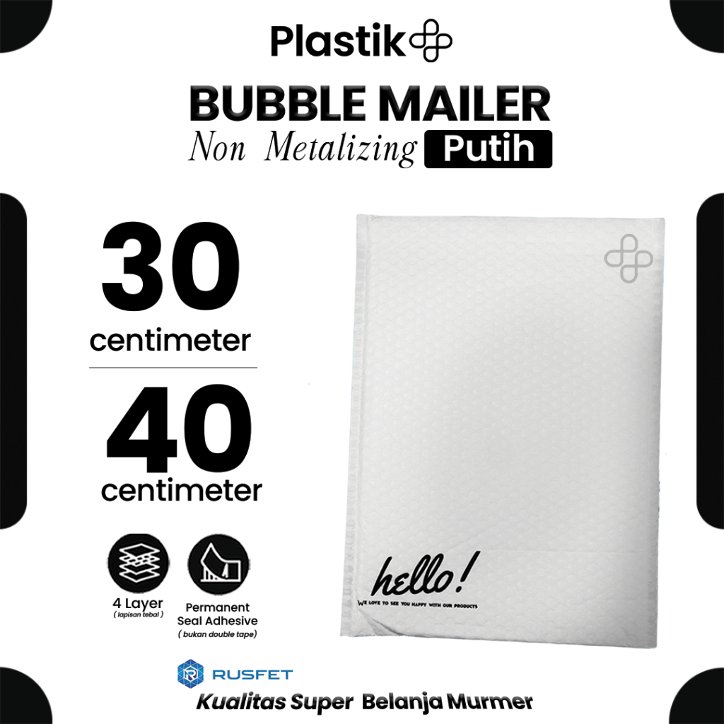 

Amplop Security Bubble Mailer White (Putih) 30 x 40cm Premium Solid Color Merek Rusfet Harga Satuan