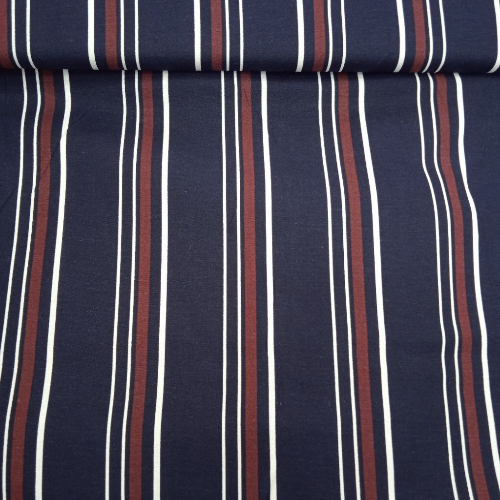 KAIN KATUN RAYON PREMIUM IMPORT MOTIF SALUR NAVY COKLAT