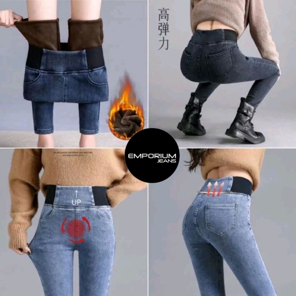 Celana Musim Dingin Jeans / Celana Jeans Musim Dingin Wanita / celana thermal / celana winter 015