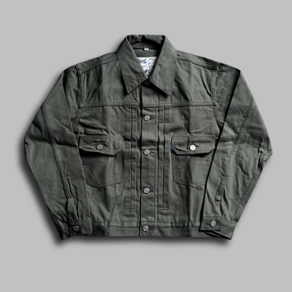 Mihane Jeans - Jacket Pria Denim Selvedge - EXT Type II 13.5oz Unsanforized Olive Twill Red Line Sel