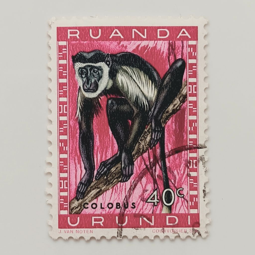 

(AD) Perangko Ruanda-Urundi 1959 Protected Animals From Ruanda - Mantled Guereza (Colobus guereza) 40 cent CTO