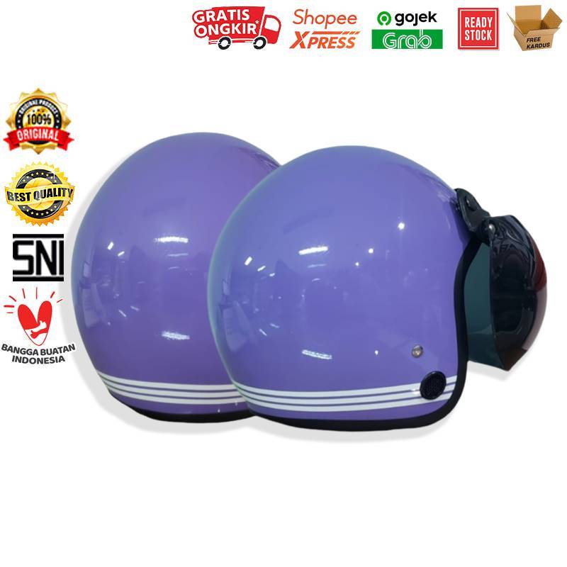Helm Bogo Retro ANT Line Purple + Kaca Helm