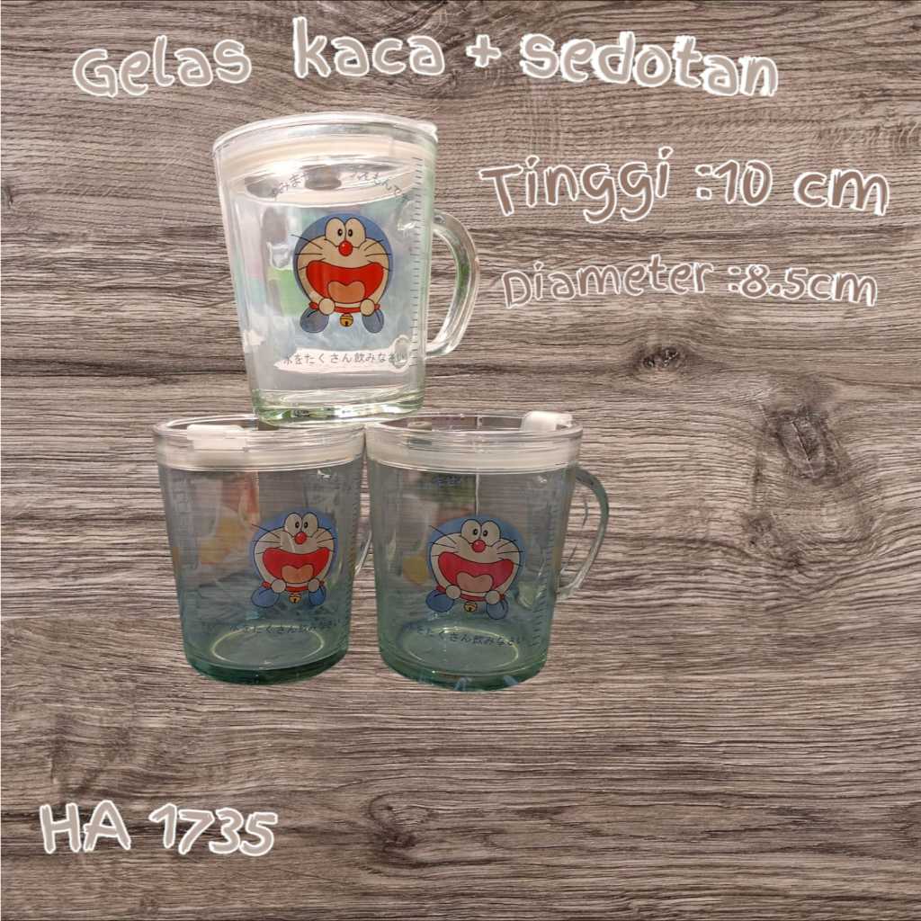 GELAS CUP KACA DENGAN SEDOTAN GELAS MINUM KACA ANAK TEBAL + SEDOTAN