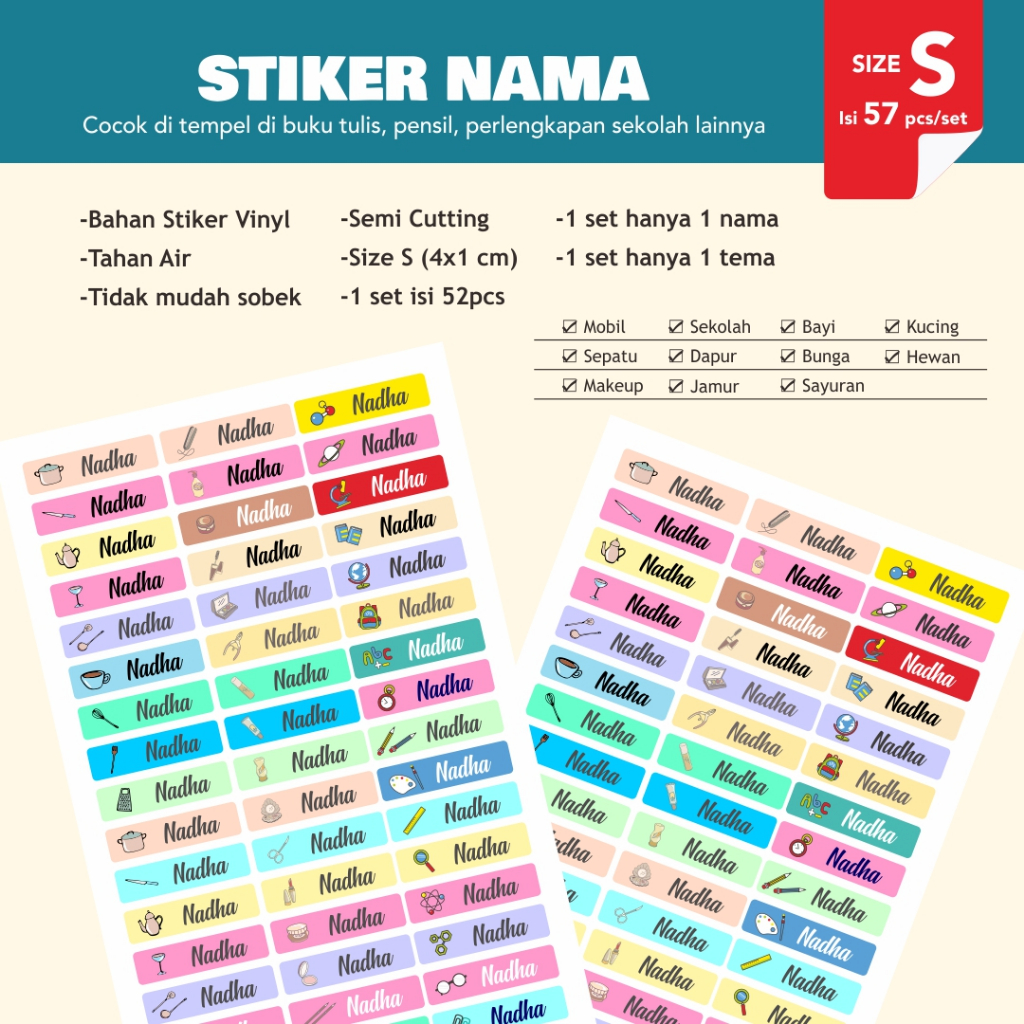 

Stiker Label Nama Alat Tulis (Size S 4x1cm, Isi 57pcs) Custom