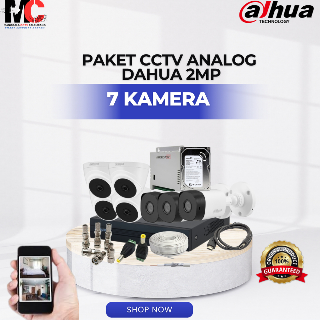 PAKET 7 KAMERA DAHUA 2MP INFRARED DVR 8 CHANNEL CCTV PROMO LENGKAP SIAP PASANG