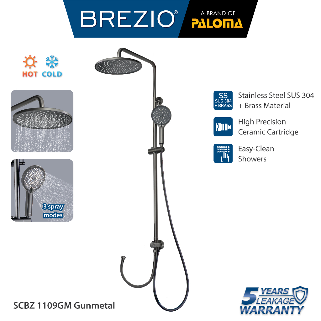 BREZIO SCBZ 1109GM Shower Tiang Set Column Mandi Tanpa Keran Kran Air Handshower Mandi Hand Shower H