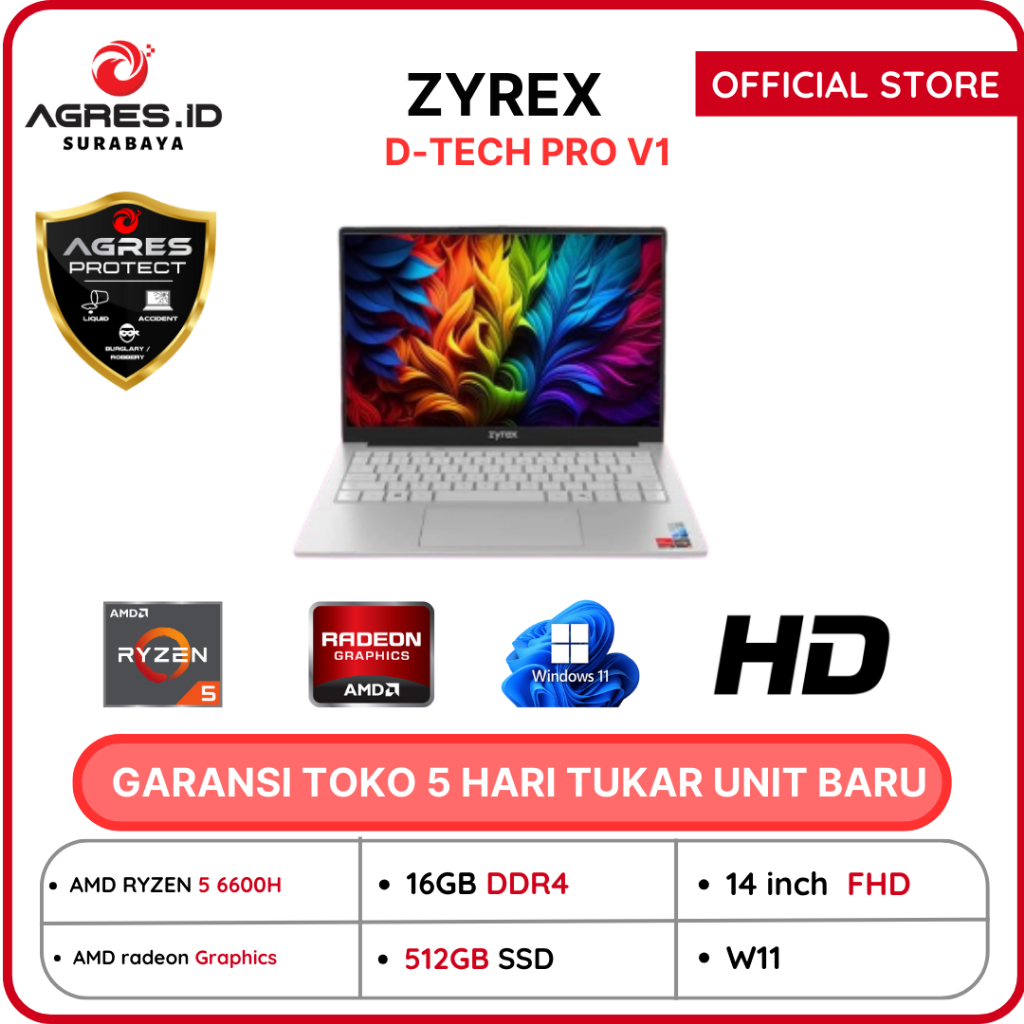 ZYREX D-TECH PRO V1 Ryzen 5 6600H 16GB 512GB W11 14.0FHD IPS Backlit