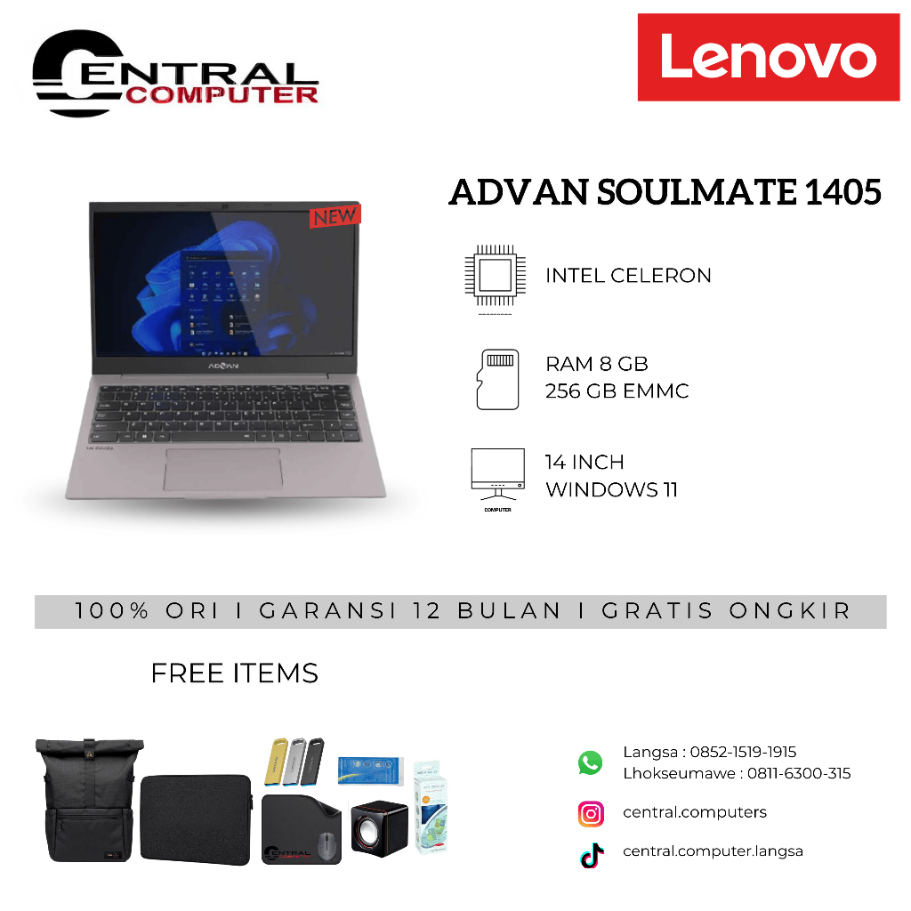 ADVAN SOULMATE 1405 14 INCH INTEL CELERON 8GB/256GB WINDOWS 11