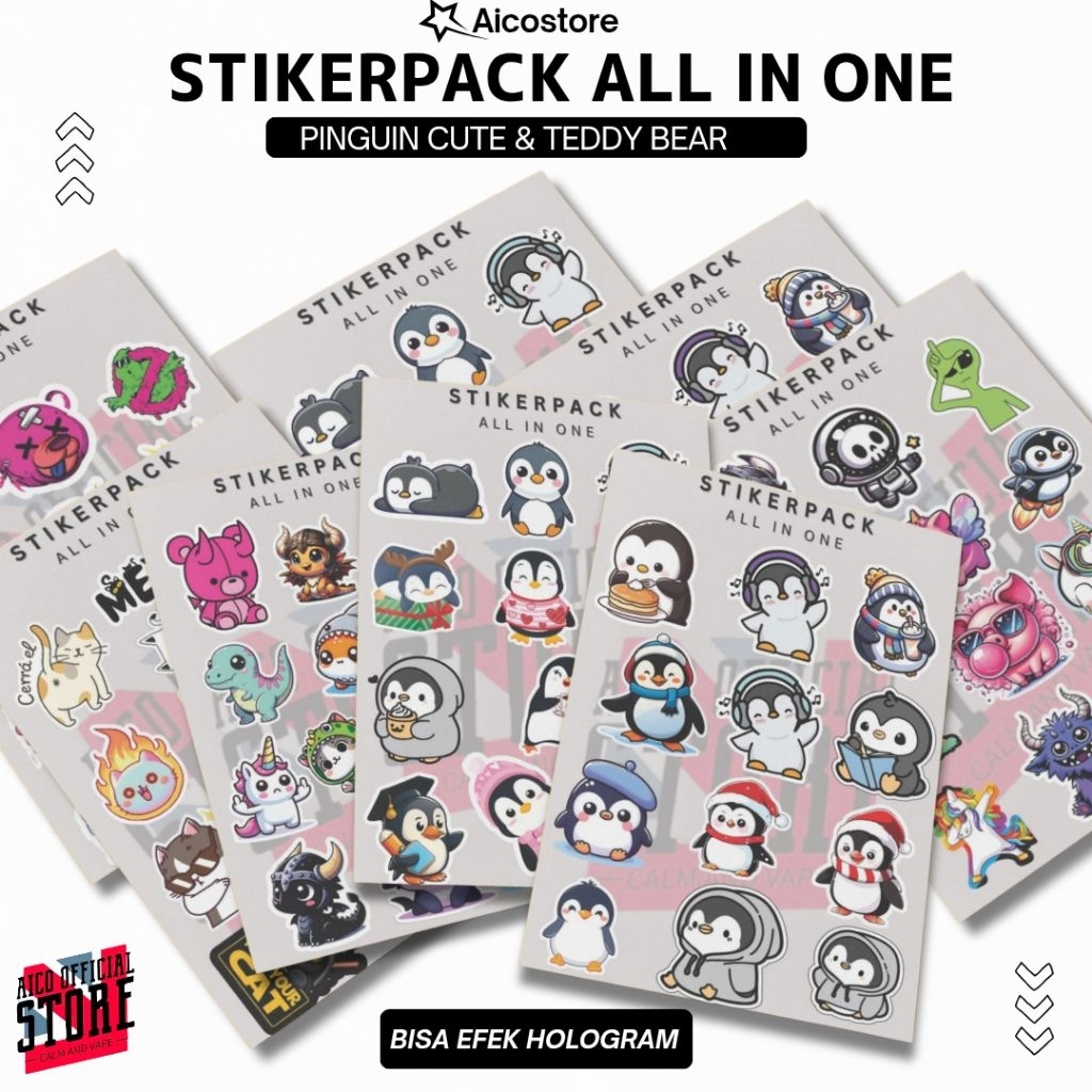 

HOLDINGSKYY - Premium Stikerpack Kecil Laminasi Glossy - Aesthetic Untuk Apapun - PINGUIN SERIES - CAT SERIES - DINO ART