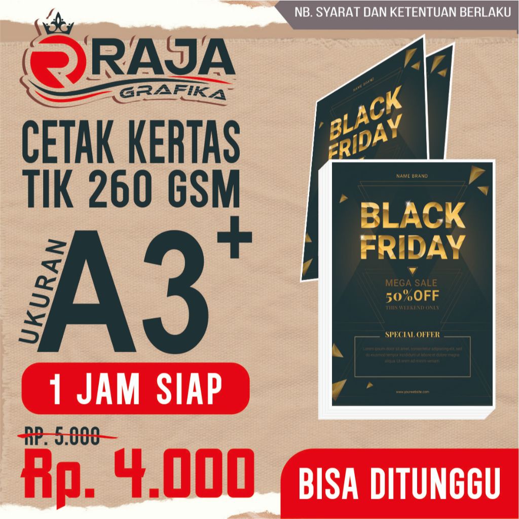 

CETAK KERTAS TIK/ART CARTON 260 GSM UKURAN A3+ 1 SISI