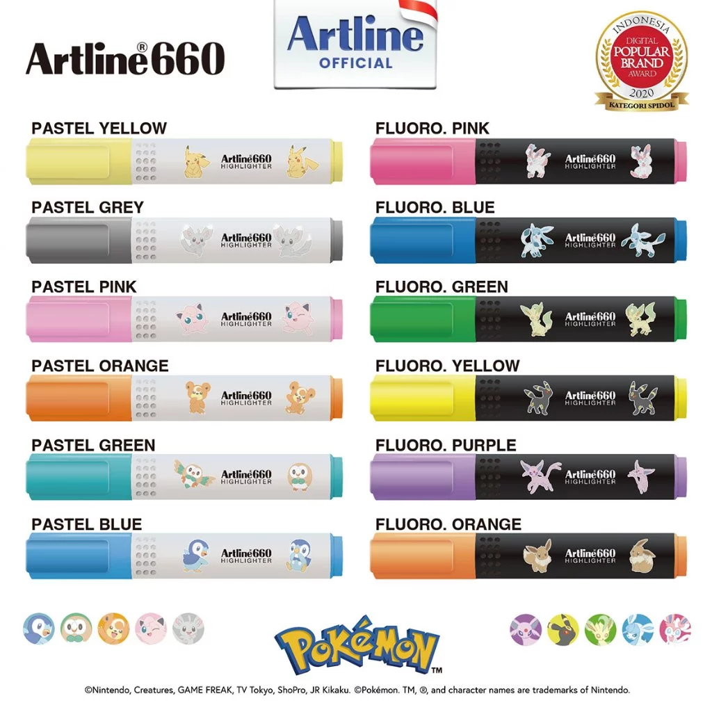 

(LIVE) Artline 660 pcs Highlighter Pokémon Edition 12 Colours / Highlighter x Pokemon EK-660 Pastel Fluoro Colour