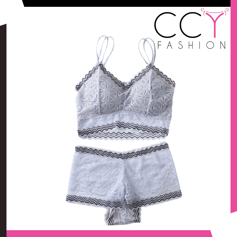 CCY FASHION Setelan Wanita Bra+ CD Renda With Cup Busa Tanpa Kawat Tali Adjustable