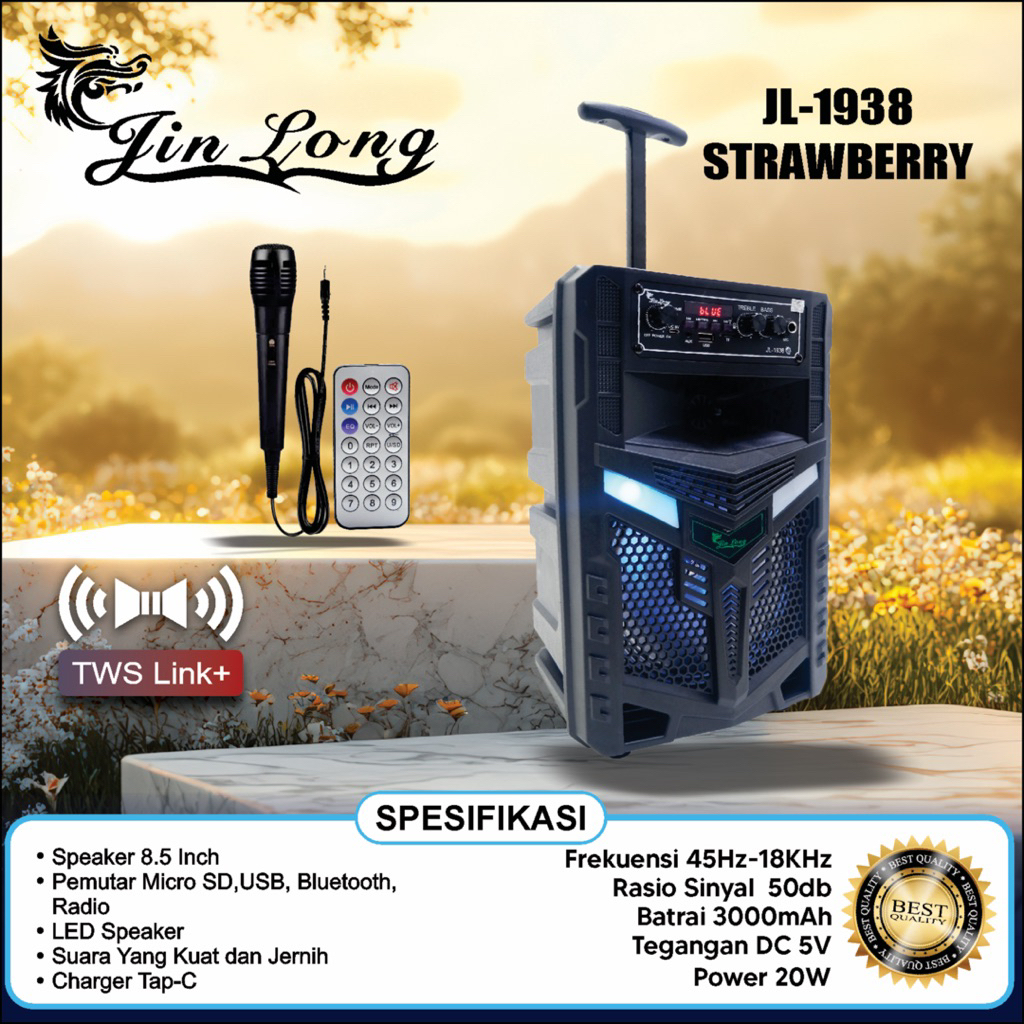 SPEAKER WIRELESS SUPER BASS JINLONG JL 1938 STRAWBERRY SUPER MURAH