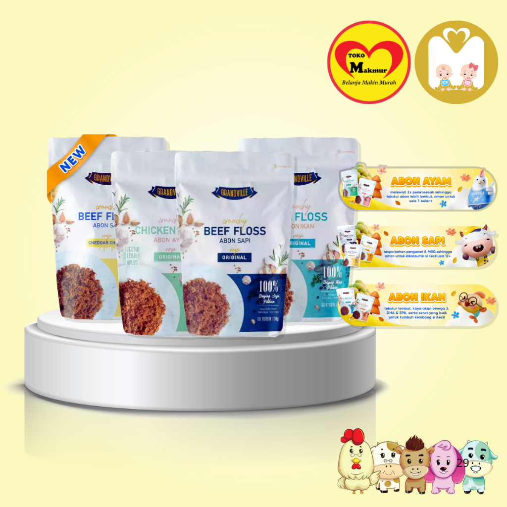 

Grandville Abon Ayam Original / Ikan Original / Sapi Original 100gr / Sapi Cheddar Cheese 90gr / Toko Makmur Baby Shop
