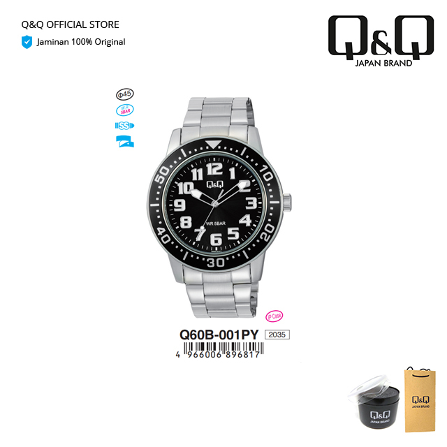 Q&Q QnQ QQ Ori Q&Q Jam Tangan Pria Fashion Analog Stainless Steel - Q60 Q60B Original Water-resistan