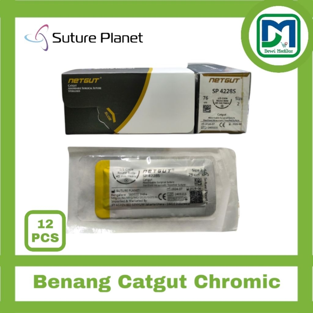Sature Planet Cat Gut Chromic  NetGut  Sature Planet 1 Box isi 12Pcs   Cat Gut   Chromic  Bedah