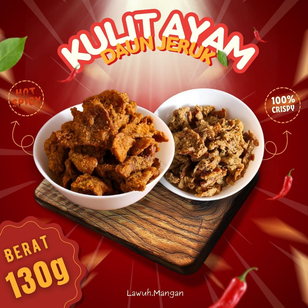 

Keripik Kulit Ayam Crispy Pedas Asin Daun Jeruk Berat 130g