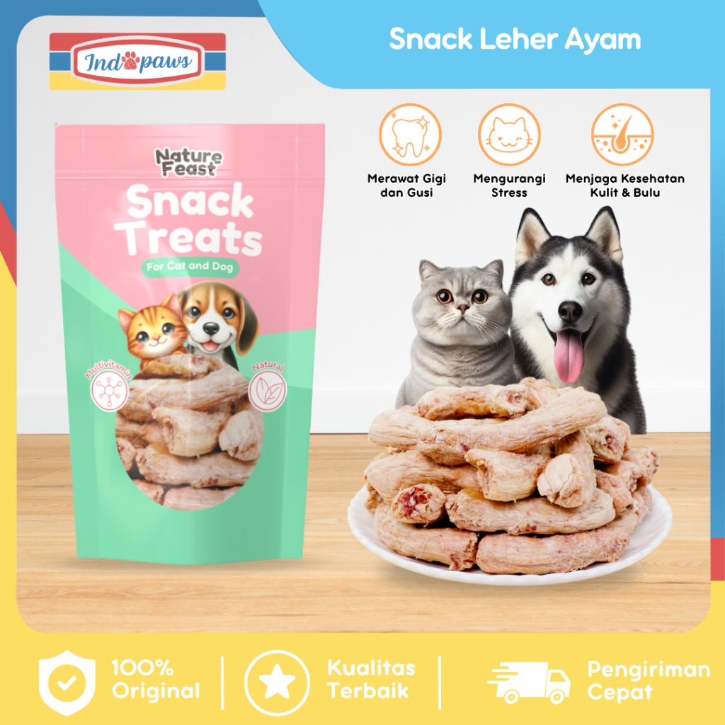 Freeze Dried Chicken Neck Treats Snack Leher Ayam Asli untuk Anjing & Kucing Dog Treats