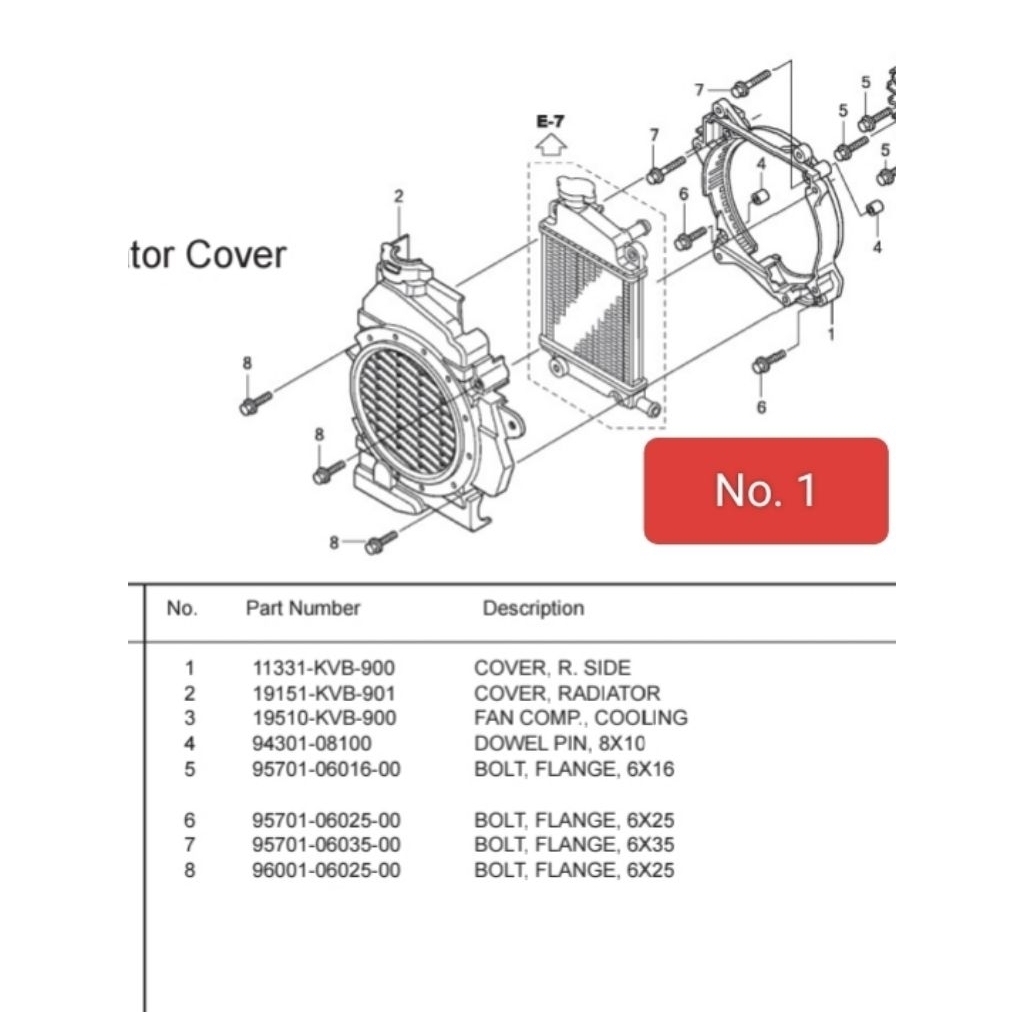 Cover fight side radiator untuk motor Vario 110cc carbu dan Vario Techno number part 11331KVB900