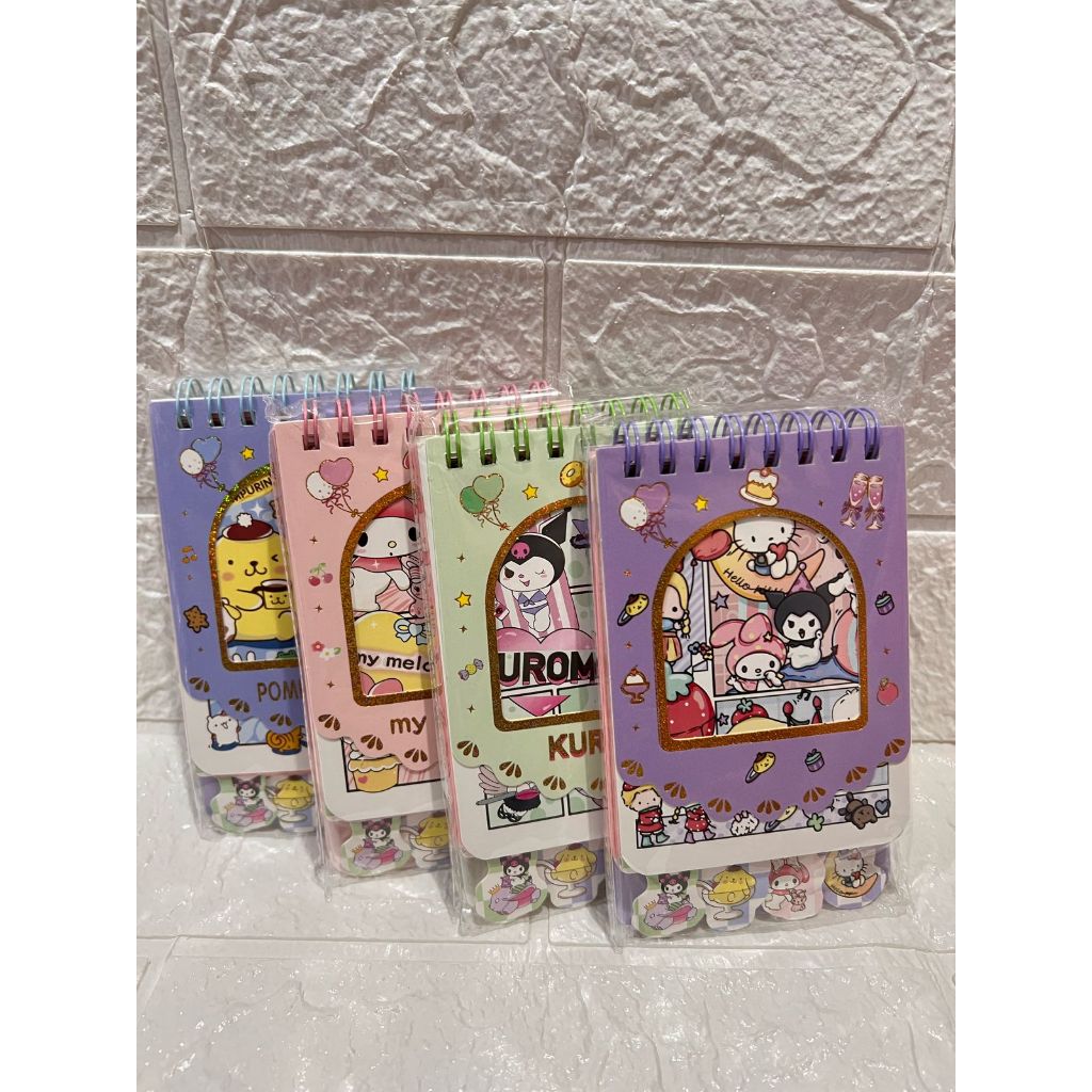 

Capystoreid Notebook notepad mini karakter sanrio glitter Mix my melody pom purin kuromi / buku tulis kecil memo
