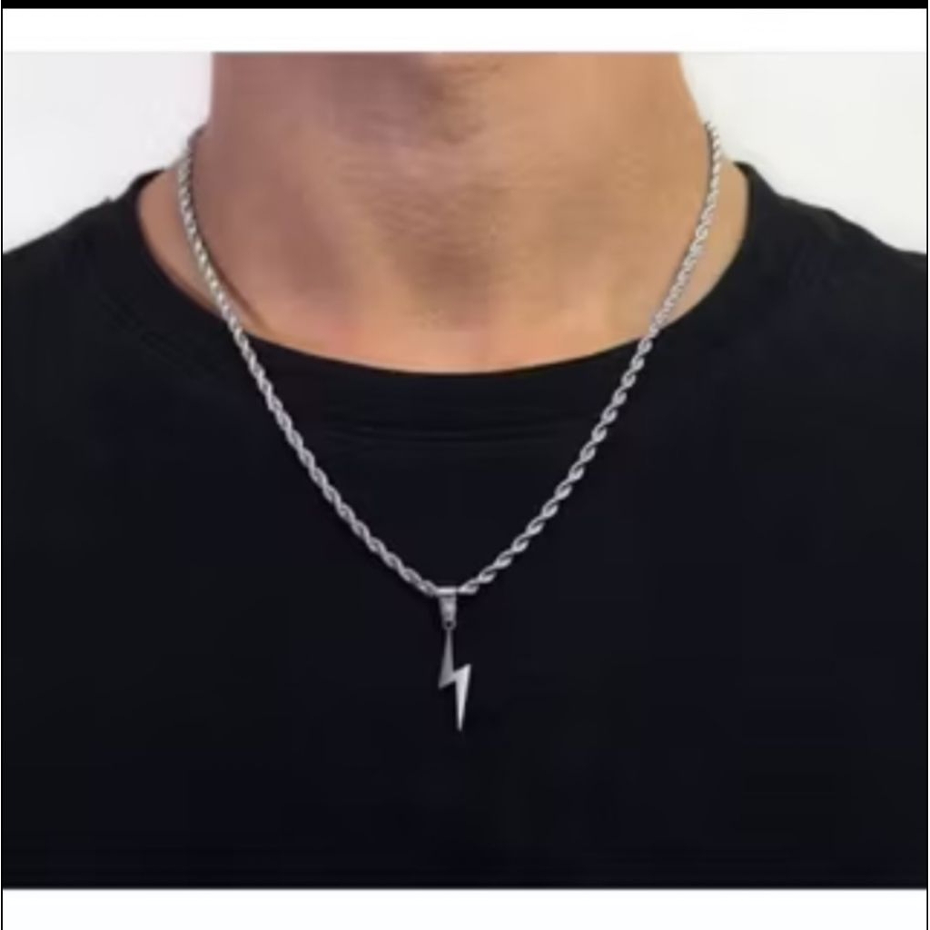 Kalung Pria Rantai Titanium Pria Anti Karat Model Bintang Petir Dan Sayap