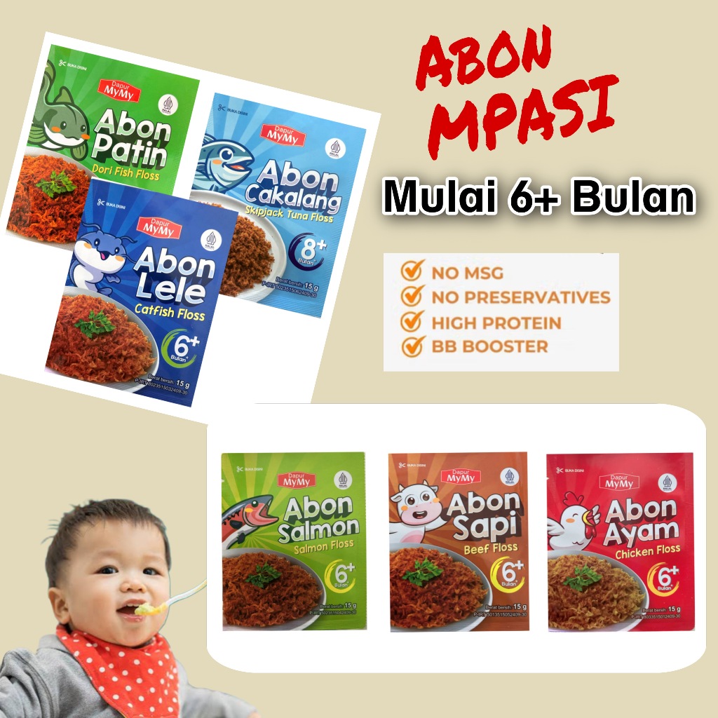 

Abon MPASI Non MSG Penambah Nafsu Makan Anak 6+ 8+ Bulan Ayam Sapi Salmon Tanpa Campuran
